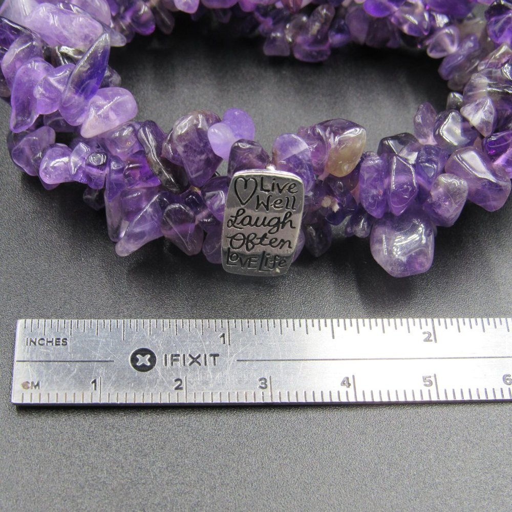 Sterling Silver Expandable Amethyst Stone Live Well Saying Bracelet Vintage View 5